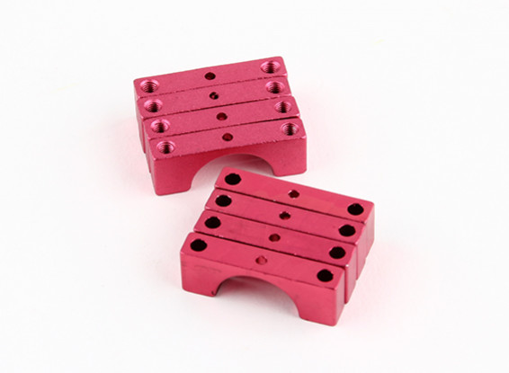 Red Anodized Double Sided CNC Aluminum Tube Clamp 14mm Diameter