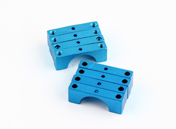 Blue Anodized Double Sided CNC Aluminum Tube Clamp 14mm Diameter