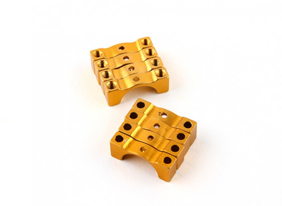 Gold Anodized Double Sided CNC Aluminum Tube Clamp 12mm Diameter