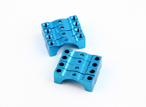 Blue Anodized Double Sided CNC Aluminum Tube Clamp 12mm Diameter