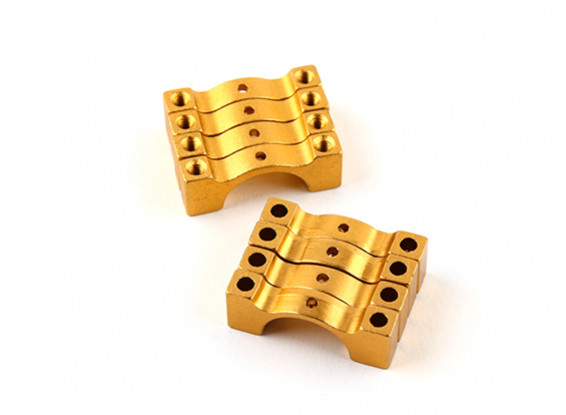 Gold Anodized Double Sided CNC Aluminum Tube Clamp 14mm Diameter