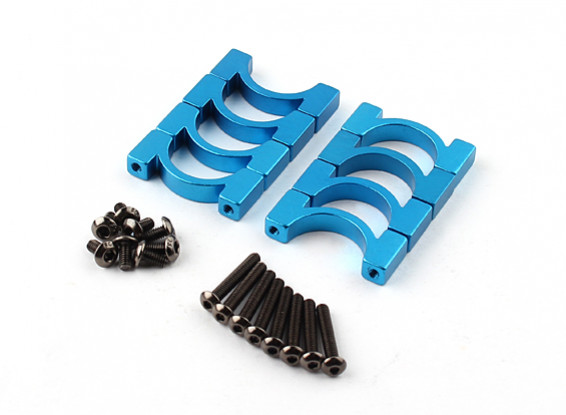 Blue Anodized Double Sided CNC Aluminum Tube Clamp 16mm Diameter