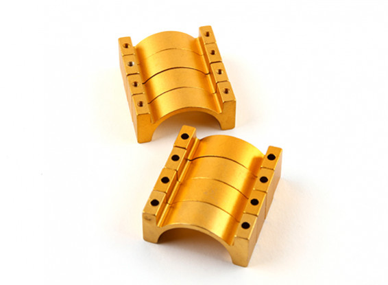 Gold Anodized Double Sided CNC Aluminum Tube Clamp 25mm Diameter