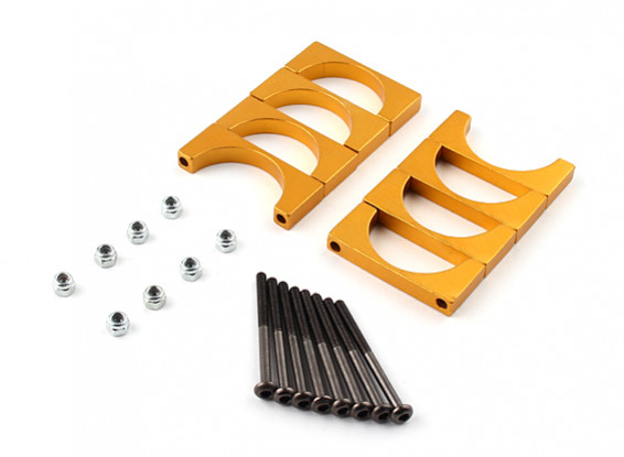 Gold Anodized Double Sided CNC Aluminum Tube Clamp 25mm Diameter