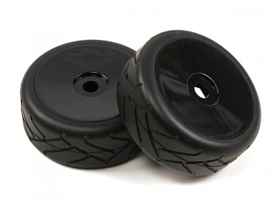 1/8 Scale Black Pro Dish Wheels With Semi Slick Style Tires (2pc)