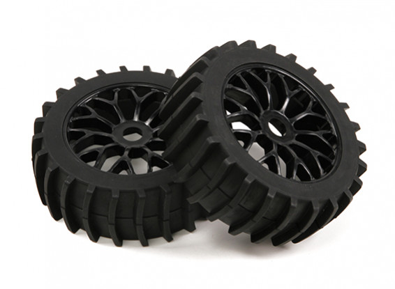 1/8 Scale Black Multi Spoke Wheels With Paddle Style Tyres (2pc)
