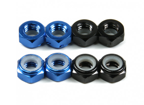 Aluminum Low Profile Nyloc Nut M5 (4 Black CW & 4 Blue CCW)