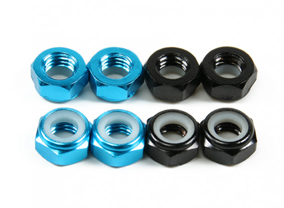 Aluminum Low Profile Nyloc Nut  M5 (4 Black CW & 4 Light Blue CCW)