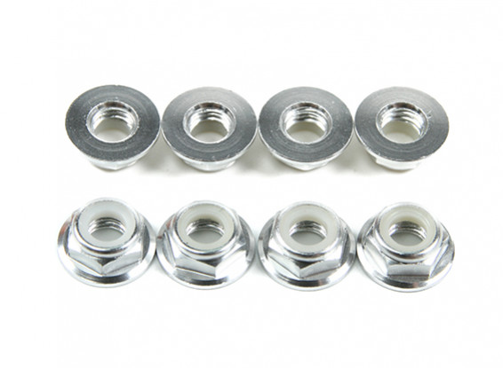 Aluminum Flange Low Profile Nyloc Nut M5 Silver (CCW) 8pcs