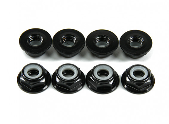 Aluminum Flange Low Profile Nyloc Nut M5 Black (CW) 8pcs