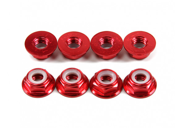 Aluminum Flange Low Profile Nyloc Nut M5 Red (CW) 8pcs