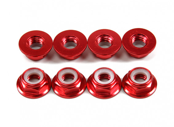 Aluminum Flange Low Profile Nyloc Nut M5 Red (CCW) 8pcs