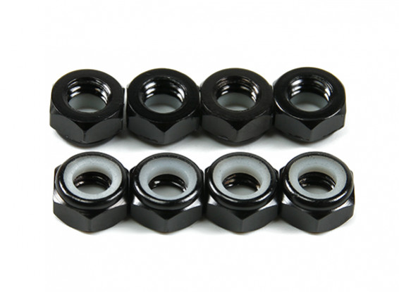 Aluminum Low Profile Nyloc Nut M5 Black (CW) 8pcs