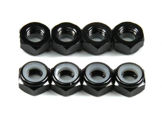 Aluminum Low Profile Nyloc Nut M5 Black (CCW) 8pcs