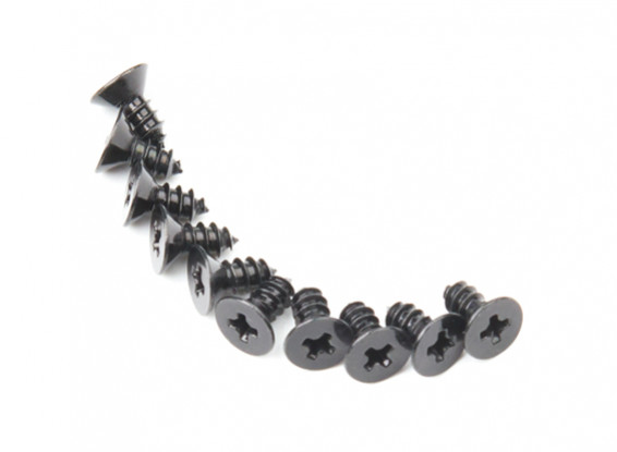 Screw Flat Head Phillips M2.6x6mm Self Tapping Steel Black (10pcs)