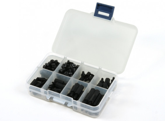 M3 Nylon Spacer Screw Nut Assorted Kit w/Box (Black) (180pcs)