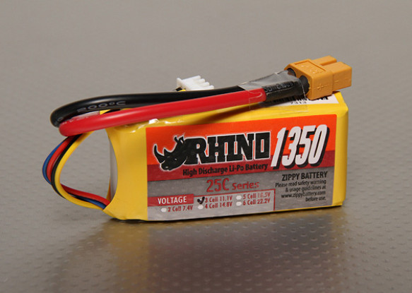 Rhino 1350mAh 3S 11.1v 25C Lipoly Pack