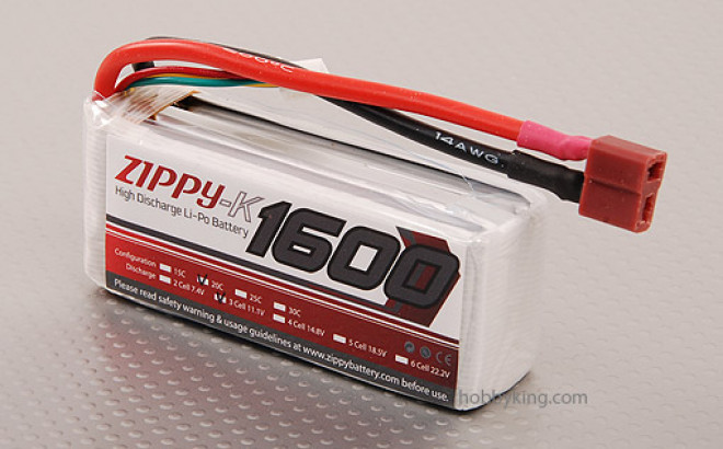 Zippy-K 1600 3S1P 20C Lipo pack