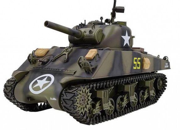 Heng Long 3898 (RTR) 1/16th Scale US M4A3 Sherman RC Tank w/Coolbank Recoiling Gun Barrel, LED Lights, Smoke & Firing Gun (US Camouflage)
