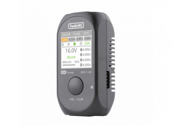 ToolkitRC (DC Input) M4P Pocket 80W 5A 1-4S LiPo Balance Charger with XT30/XT60/USB-C Input & Quick Charge Function