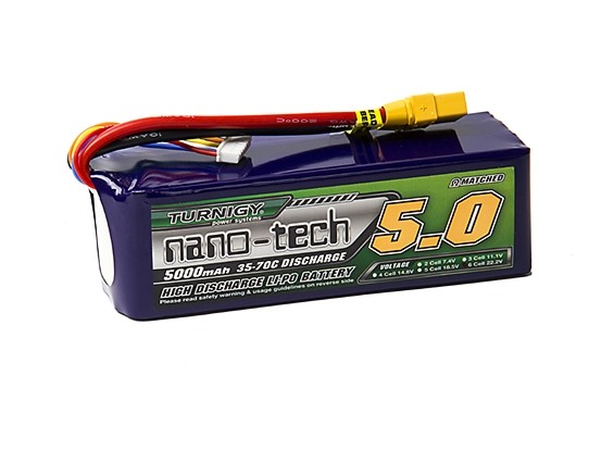 Turnigy nano tech 5000mAh 6S 35 70C Lipo Pack w XT 90