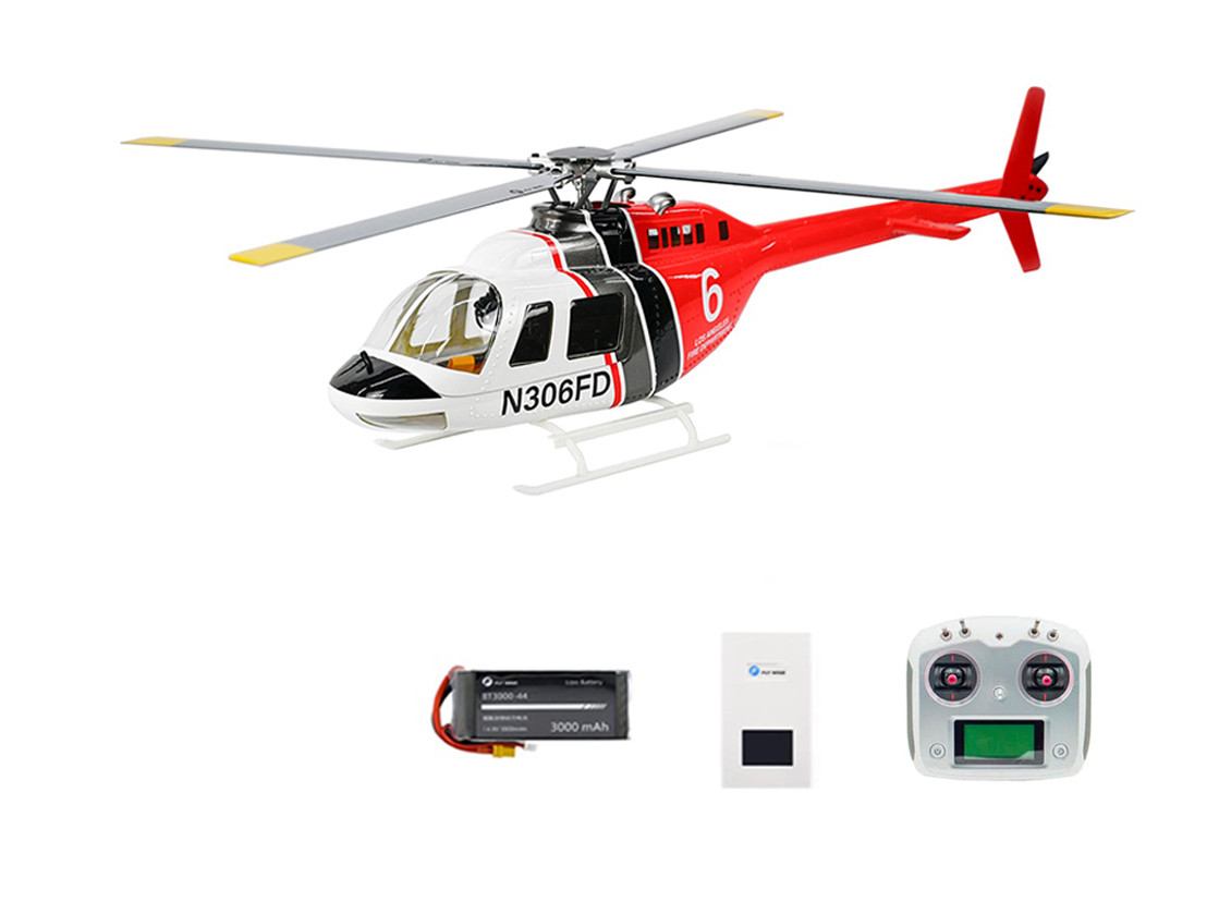 Hélicoptère RC Bell 206 Pro – 6 Canaux, Brushless, Gyro 6 Axes, LED, Prêt à Voler – Blanc/Rouge