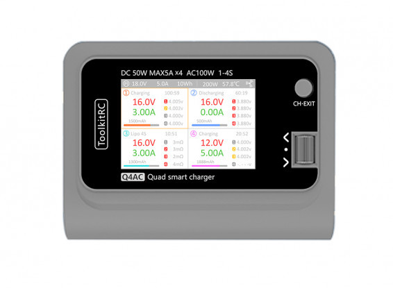ToolkitRC Q4AC (EU Plug) 1~4S 5A 200W AC/DC Quad Balance Charger