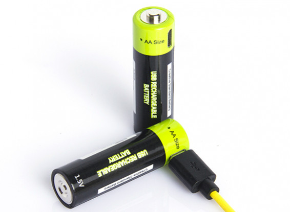 Znter 1.5V 1250mAh USB Rechargeable AA Size LiPoly Battery (2pcs)