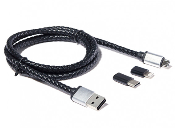 Turnigy Genuine Leather Micro USB Charging Cable w/Type C & Lightning Adaptors