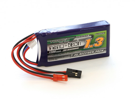 Turnigy Nano-Tech 1300mAh 2S1P 20~40C Lipo Receiver Battery Pack w/JST & JR Type Connectors