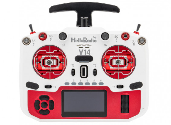 Helloradiosky V14MAXR9 ELRS 14 Channel CNC Metal RDC 90 2.4GHz Transmitter White&Red