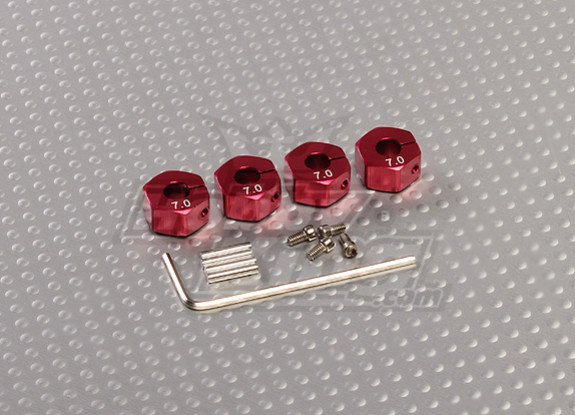 Red Aluminium Wiel Adapters met Lock Schroeven - 7mm (12mm Hex)