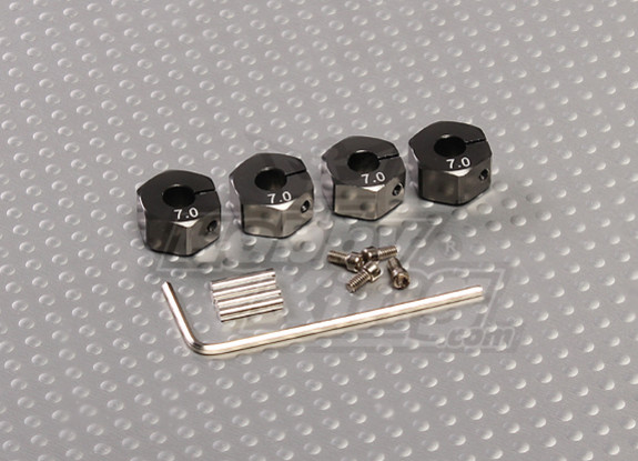 Titanium Kleur Aluminium Wiel Adapters met Lock Schroeven - 7mm (12mm Hex)