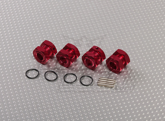 Red geanodiseerd aluminium 1/8 Wheel Adapters met Wheel Stopper Nuts (17mm Hex - 4pc)