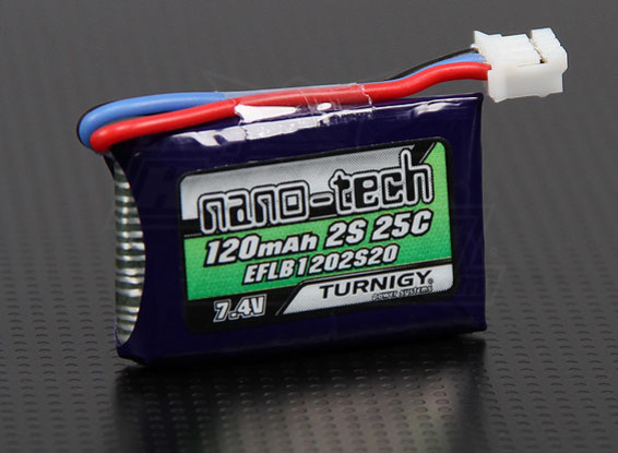 Pack Turnigy nano-tech 120mAh 2S 25C Lipo (E-flite Compatible EFLB1202S20)