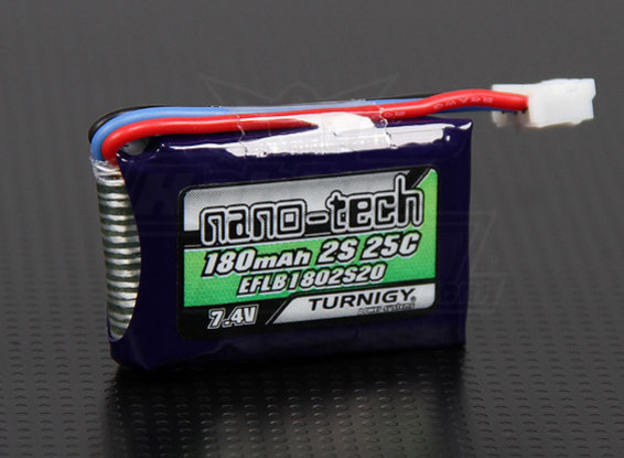 Pack Turnigy nano-tech 180mAh 2S 25C Lipo (E-flite Compatible EFLB1802S20)
