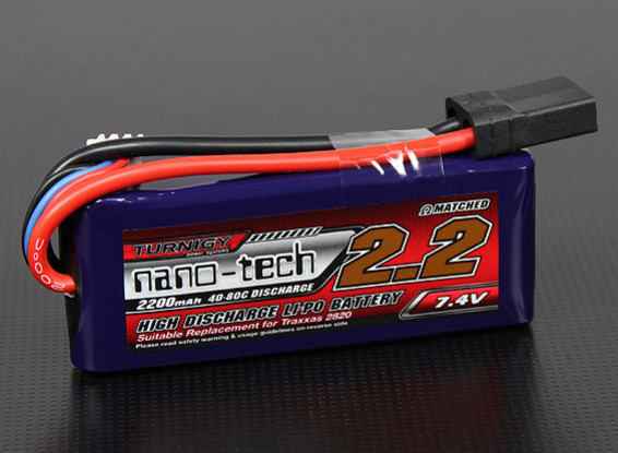 Turnigy nano-tech 2200mAh 2S 40 ~ 80C Pack Lipo (TRA2820 Traxxas compatibel 16/01 modellen)