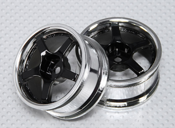 01:10 Schaal Wheel Set (2 stuks) Chroom / zwart 5-Spoke RC Car 26mm (No Offset)