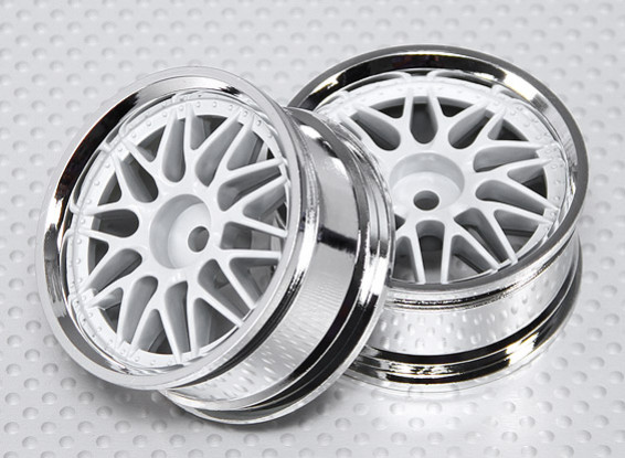 01:10 Schaal Wheel Set (2 stuks) Wit / Chroom Split 10-Spoke RC Car 26mm (geen offset)