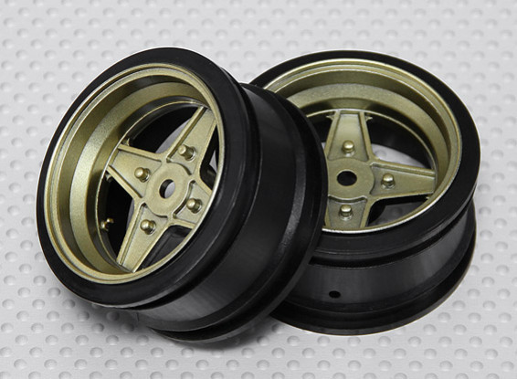 01:10 Schaal Wheel Set (2 stuks) Goud / zwart 4-Spoke RC Car 26mm (No Offset)