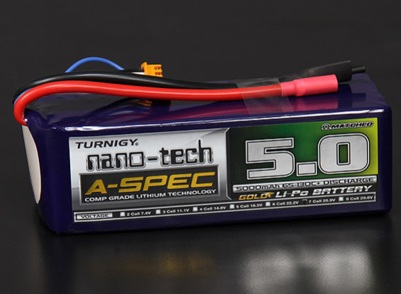 Turnigy nano-tech A-SPEC 5000mAh 7S 65 ~ 130C Pack Lipo