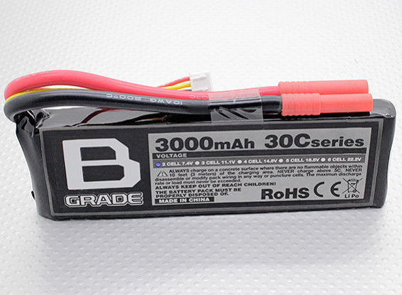 B-Grade 3000mAh 2S 30C LiPoly Battery