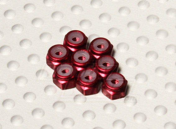 Red geanodiseerd aluminium M2 Nylock Nuts (8 stuks)