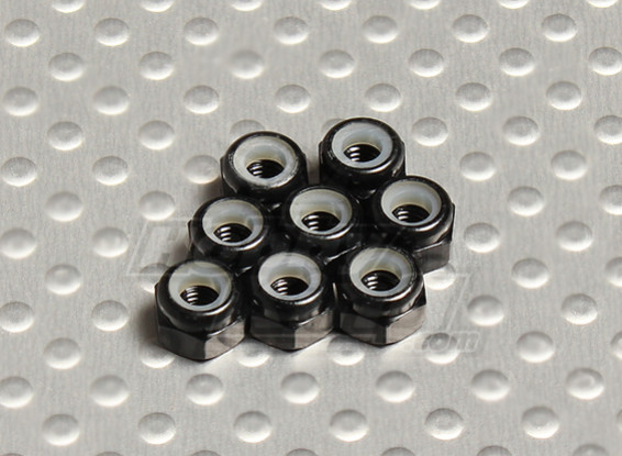 Zwart geanodiseerd aluminium M3 Nylock Nuts (8 stuks)