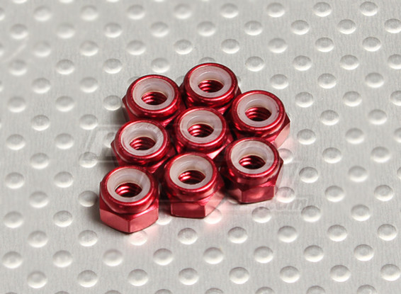 Red geanodiseerd aluminium M4 Nylock Nuts (8 stuks)