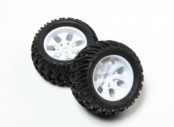 HobbyKing® 1/10 Monster Truck 7-Spoke White Wheel & Chevron Pattern Tire 12mm Hex (2pc)