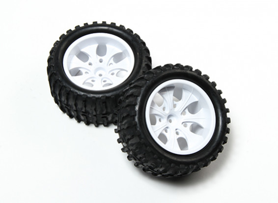 HobbyKing® 1/10 Monster Truck 7-Spoke White Wheel & Golfpatroon Tire 12mm Hex (2pc)