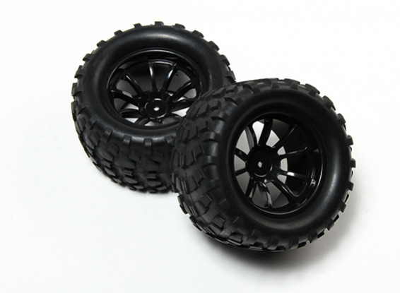 HobbyKing® 1/10 Monster Truck 10-Spoke Wheel Black & Block Pattern Tire 12mm Hex (2pc)