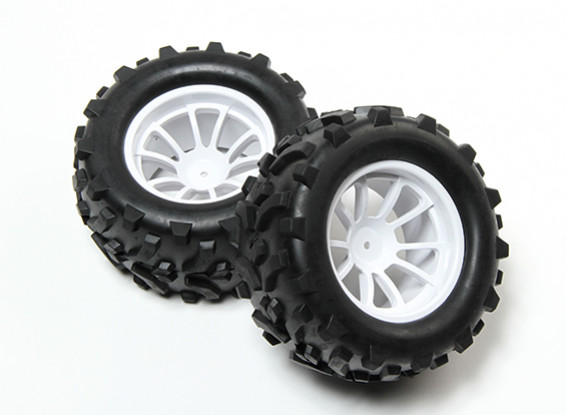 HobbyKing® 1/10 Monster Truck 10-Spoke White Wheel & Arrow Pattern Tire 12mm Hex (2pc)
