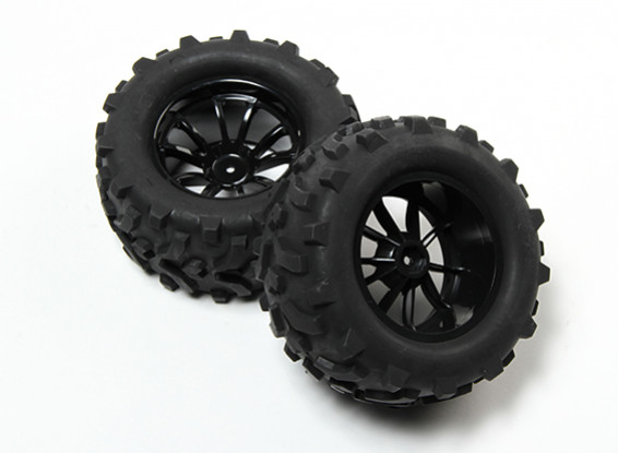 HobbyKing® 1/10 Monster Truck 10-Spoke Wheel Black & Arrow Pattern Tire (2pc)